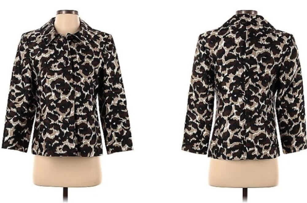 TALBOTS Black Ikat Floral Animal Print Silk Wool Blend Jacket Blazer Women's 16